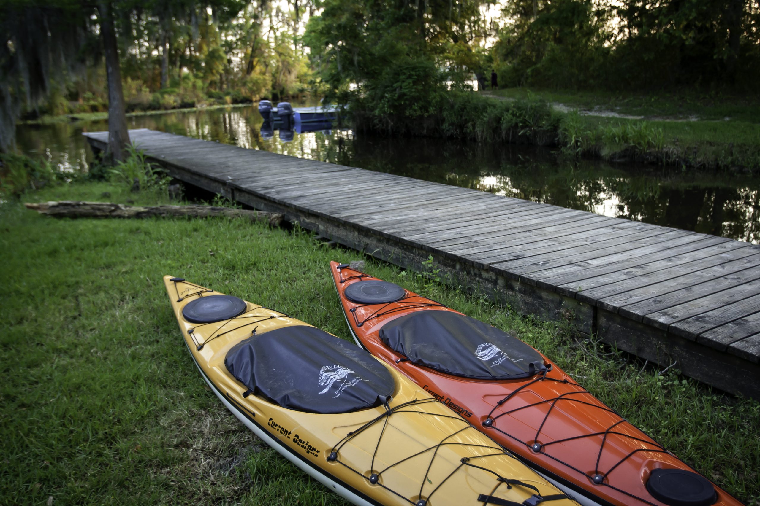 Kayaks rest near a pier and the boat slips at Louisiana's Fairview-Riverside State P ark located near Madisonville, La. and along the Tchefuncte River in St. Tammany Parish.